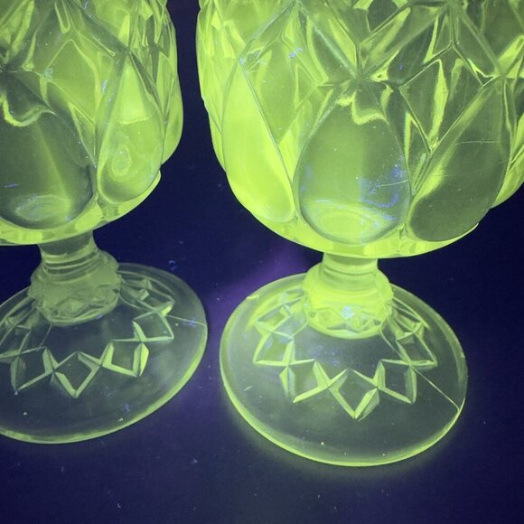 Antique Adams Glass Co Jacobs Tears Clear Goblets Cups Set 2 Manganese 365nm UV - Picture 4 of 15